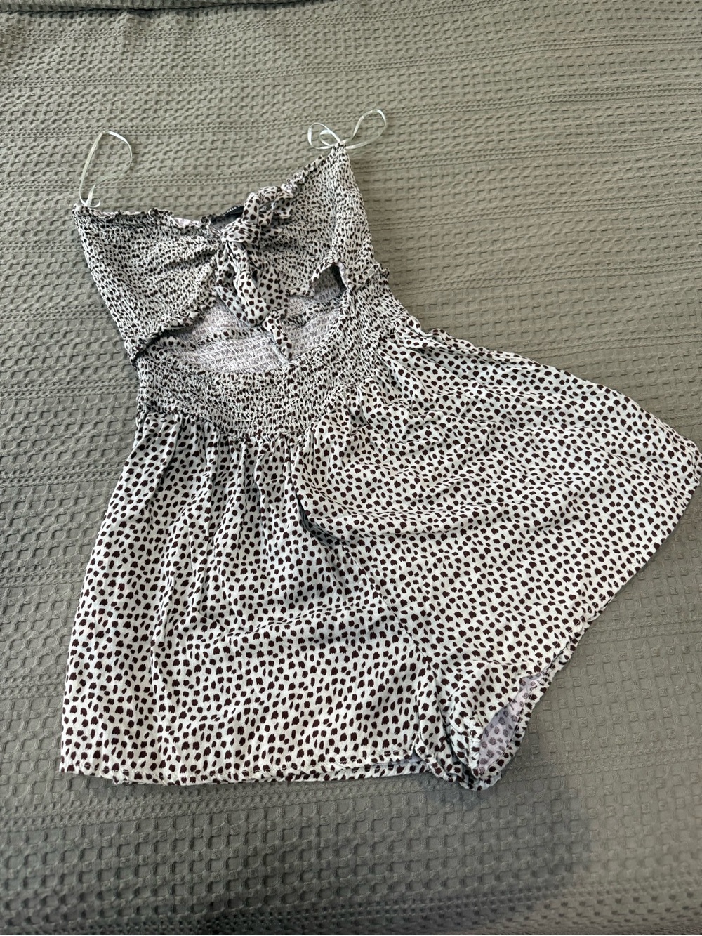 Polka Dot Tie-Front Romper in White and Black